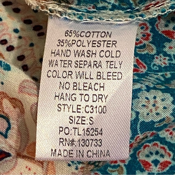 Umgee Womens Multicolor Babydoll Mixed Pattern Tassel Short Sleeve Top - Picture 8 of 11